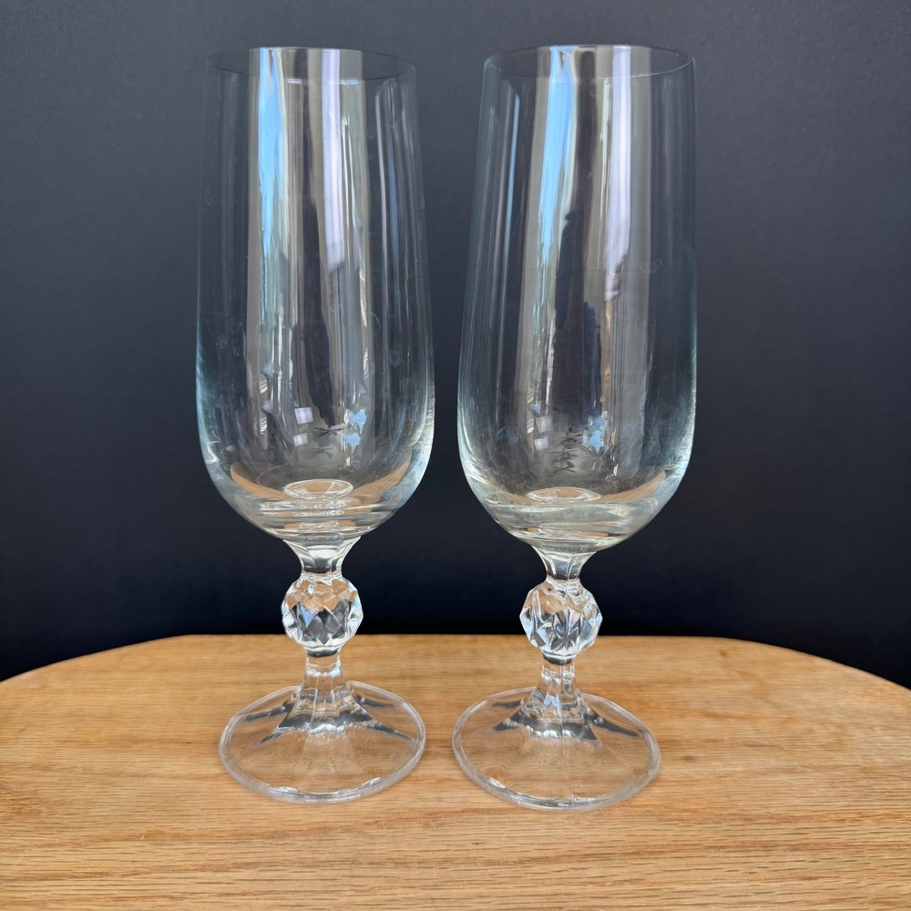 Bohemia Crystal Claudia Goblets Czech Diamond Ball Stem Wine Water Glasses